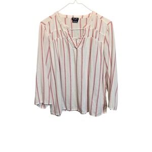 Splendid Striped Blouse Womens Large White Red Split Neck Long Sleeve Boho Top